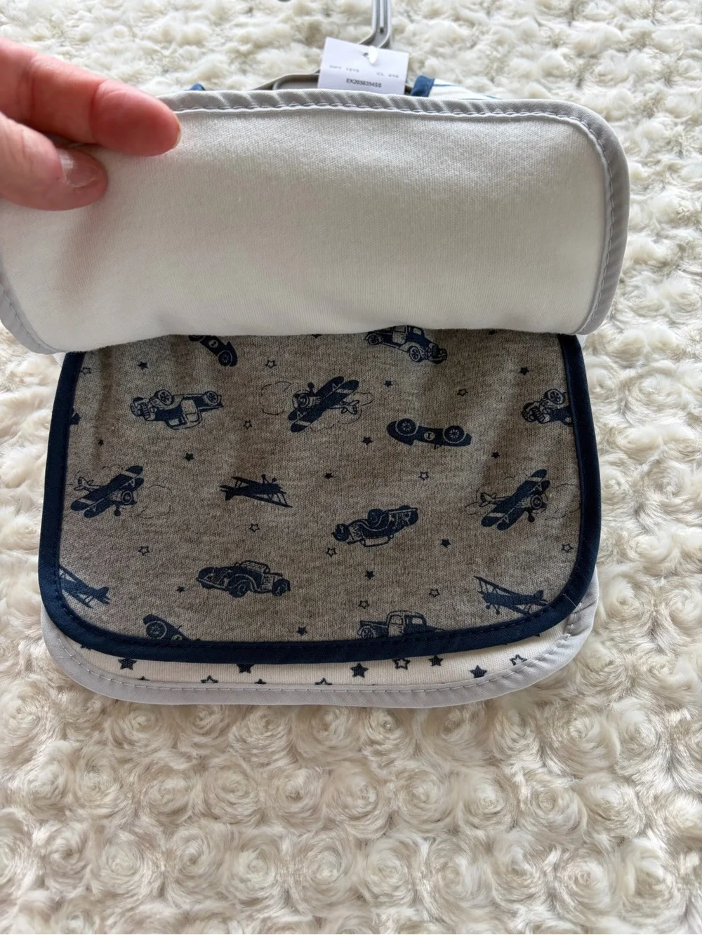 New 8 Piece Baby Boy Bib Set Animals Cars and Stars Navy Blue White and Gray